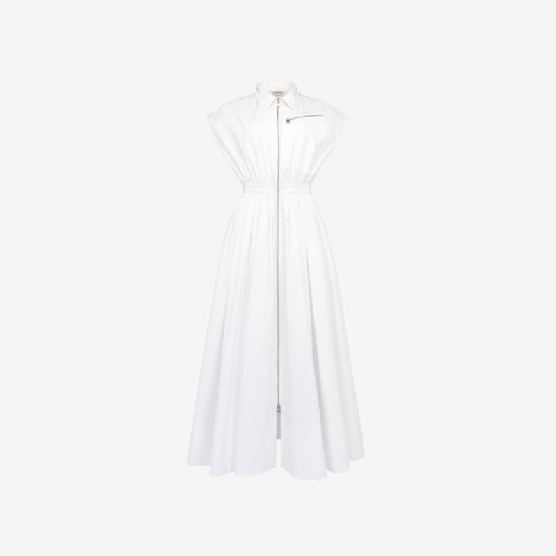 Alexander McQueen Women's White Dropped Shoulder Shirt Dress - 14 (Cotton)